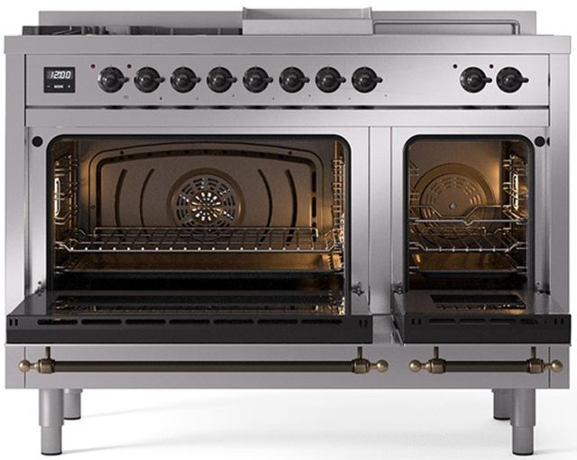 Ilve® Nostalgie II Series 48" Stainless Steel Pro Style Dual Fuel Range-1