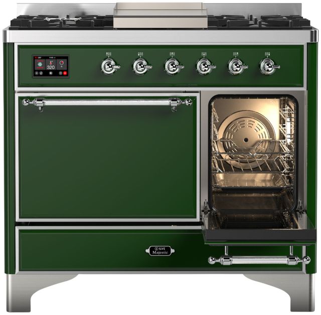Ilve® Majestic III 40" Emerald Green Pro Style Dual Fuel Natural Gas Range with Solid Door and Chrome Trim-3