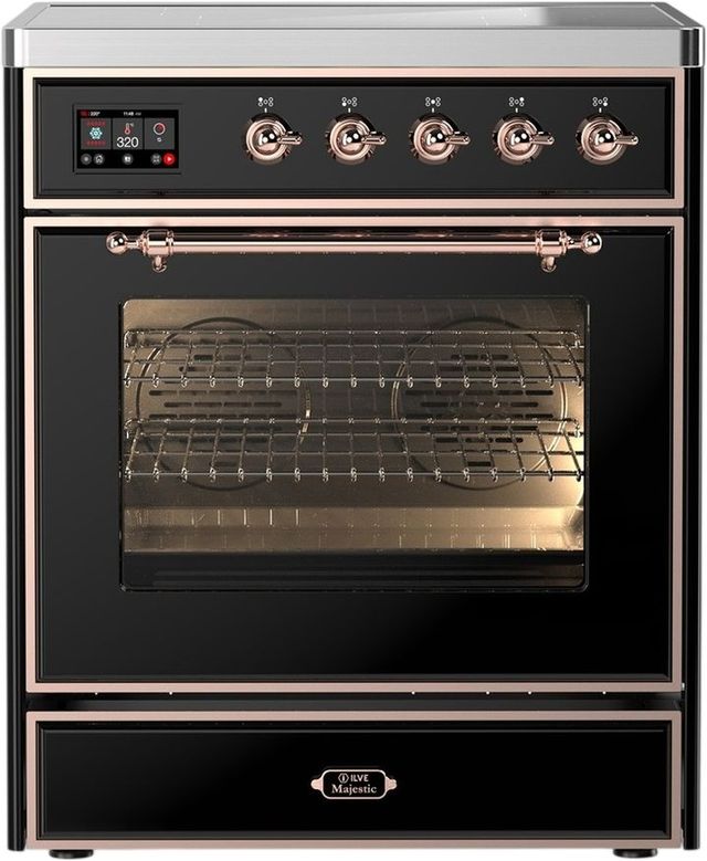 Ilve® Majestic III 30" Glossy Black Pro Style Induction Range with Triple Glass Door and Copper Trim-0