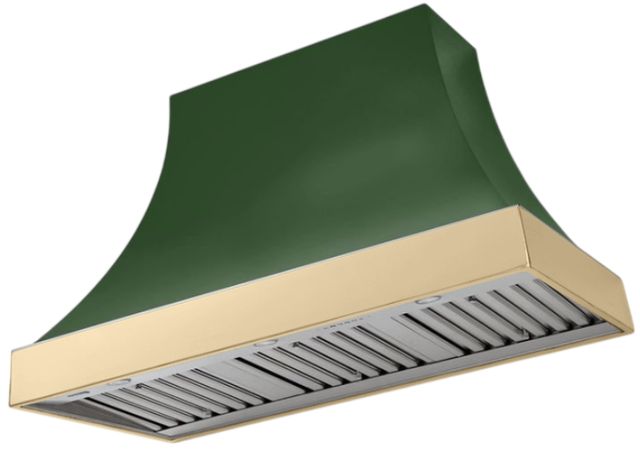 AGA Cascade 48" Cornwall Green Wall Mounted Range Hood  with Polished Brass Trim-0
