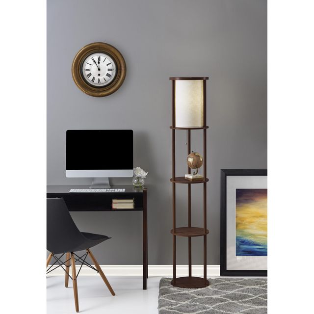 Adesso® Stewart Walnut Round Shelf Floor Lamp-1