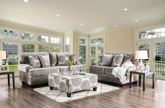 Furniture of America® Bonaventura Gray Ottoman-1