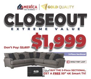 iAmerica Sally Pepper 3pc Sectional PLUS FREE 50" 4K TV