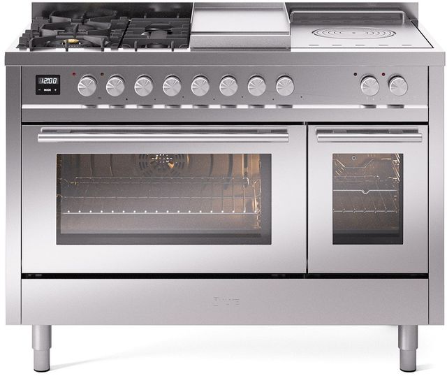 Ilve® Professional Plus II 48" Stainless Steel Pro Style Dual Fuel Range-0
