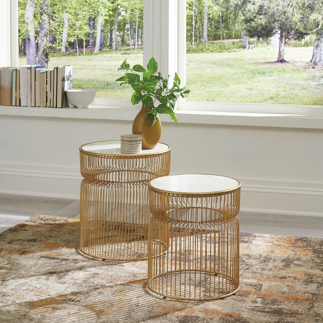 Signature Design by Ashley® Vernway 2-Piece White Marble Accent Tables Set with Gold Base -2
