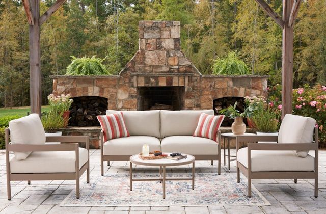 Signature Design by Ashley® Big Creek Cove 5-Piece Beige/Brown Aluminum/Fabric/Wooden Outdoor Conversation Set-1