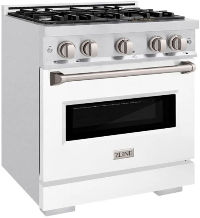 ZLINE Classic Series 36" Satin Stainless Steel Pro Style Dual Fuel Range with White Matte Door-2