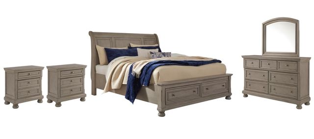 Signature Design by Ashley® Lettner 5-Piece Light Gray California King Sleigh Bed Set-0