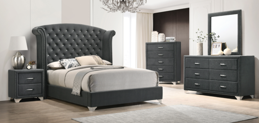 Gray tufted bedroom set discount