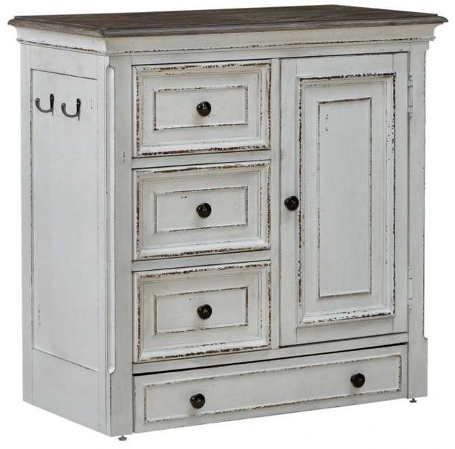 Liberty Furniture Magnolia Manor Antique White/Weathered Bark Pet Feeder Cabinet-0