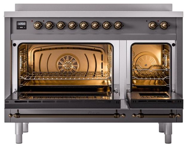 Ilve® Nostalgie II Noblesse 48'' Graphite Matte Pro Style Induction Range with Burnished Trim-1