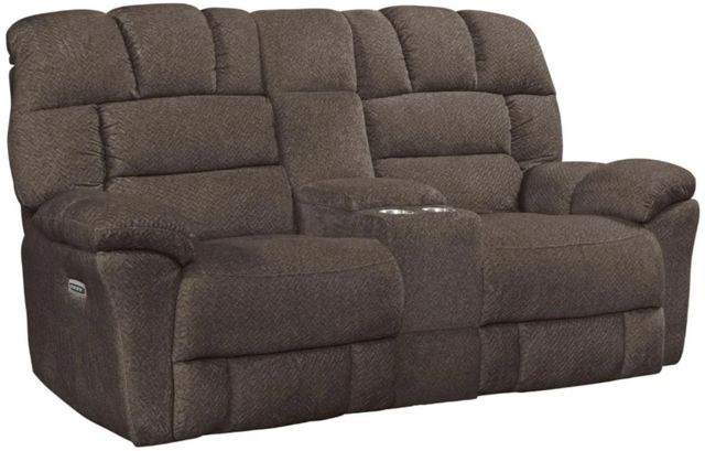 Corinthian Furniture Baker Brown Power Reclining Loveseat with Power Headrest, Console, and Lumbar-0