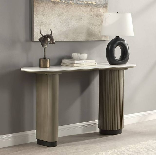 ACME Furniture Clayten White Sofa Table with Light Oak Base-1