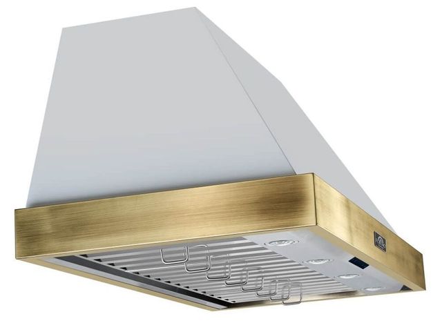 FORNO® Vittorio 48" White Wall Mounted Range Hood with Antique Brass Trim-2