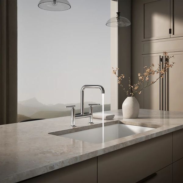 KOHLER® Purist® Polished Chrome 2-Hole Bridge Kitchen Sink Faucet-2