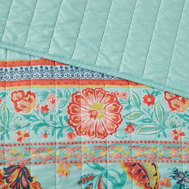 Olliix by Intelligent Design Ophelia Aqua Twin/Twin XL Boho Printed Coverlet Set-4