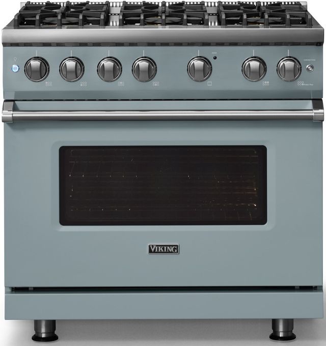 Viking® 5 Series 36" Novembery Sky Pro Style Gas (NG) Range with Polished Chrome Trim-3