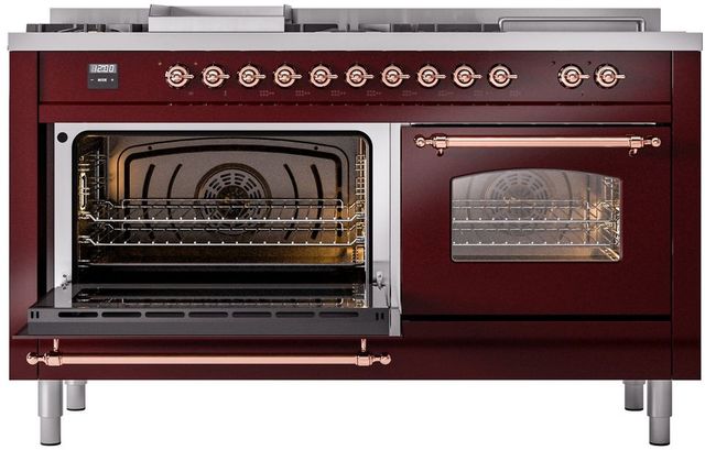 Ilve® Nostalgie II Series 60" Burgundy Pro Style Dual Fuel Range-2