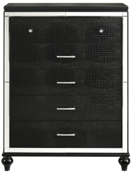 New Classic® Home Furnishings Valentino 5-Piece Black Queen Upholstered Bedroom Set with Chest and Nightstand-3