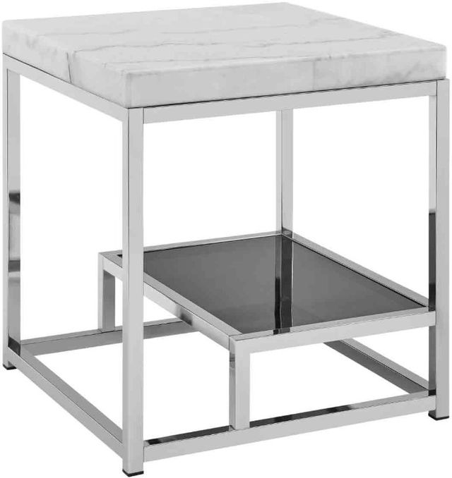 Steve Silver Co. Aston White End Table with Chrome Base-0