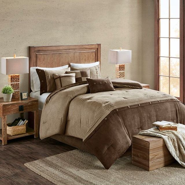Olliix by Madison Park Boone 7 Piece Brown King Faux Suede Comforter Set-4