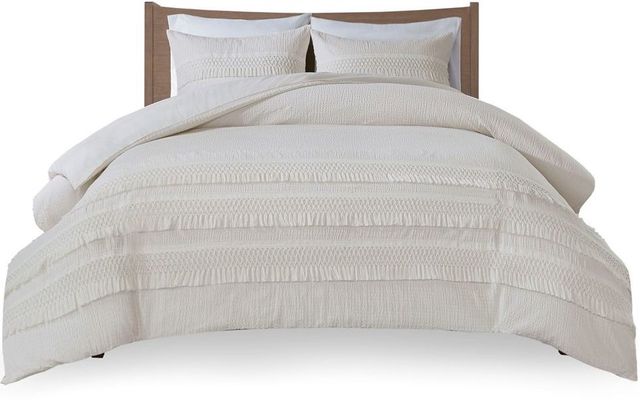 Olliix by Madison Park 3 Piece Ivory Full/Queen Amaya Cotton Seersucker Duvet Cover Set-0