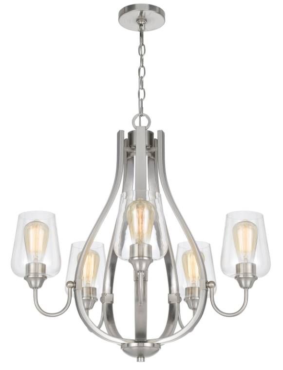 Cal® Lighting & Accessories Newport 5-Light Brushed Steel Chandelier with Glass Shades-1