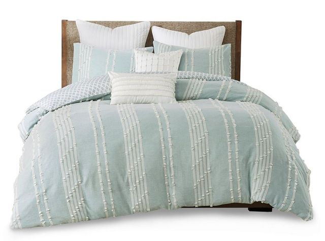 Olliix by INK+IVY Kara Aqua Full/Queen Cotton Jacquard Comforter Set-0