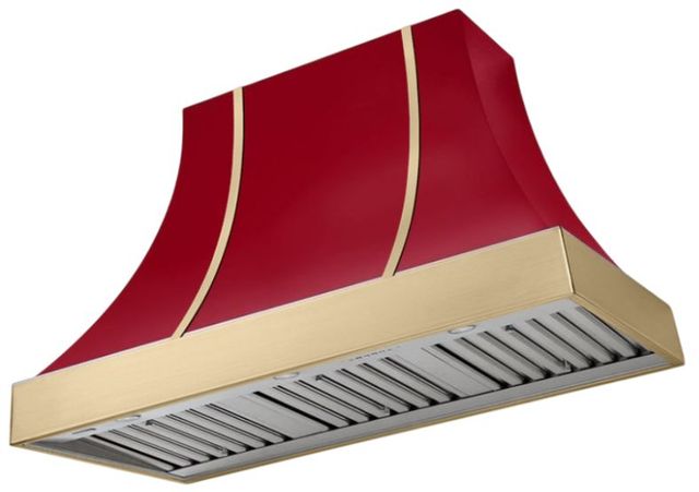 AGA Cascade 48" Piccadilly Red Wall Mounted Range Hood with Brushed Brass Trim-0