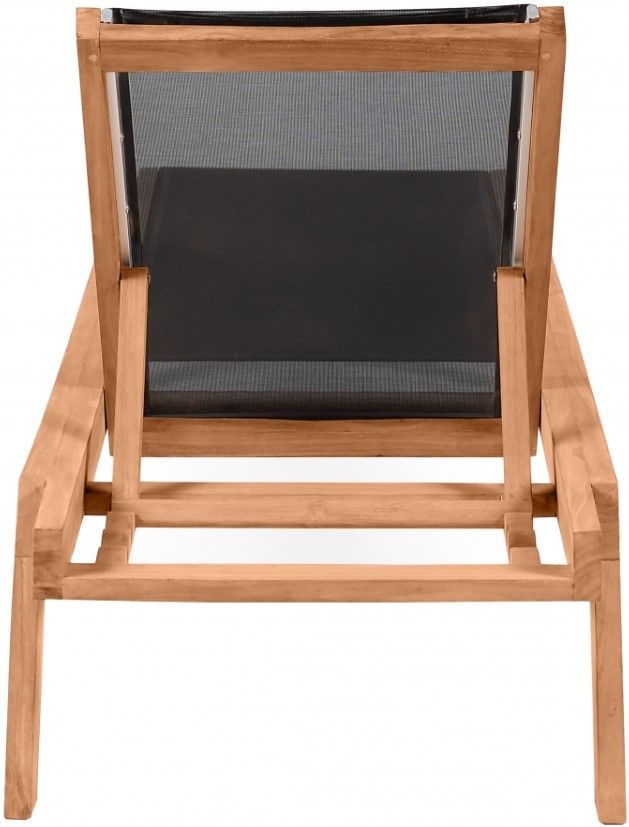 Meridian Furniture Tulum Black Fabric/Teak Outdoor Chaise Lounge Chair-2