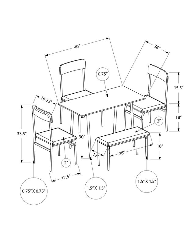 Monarch Specialties Inc. 5-Piece Rustic Oak Dining Set with Black Metal Legs-2