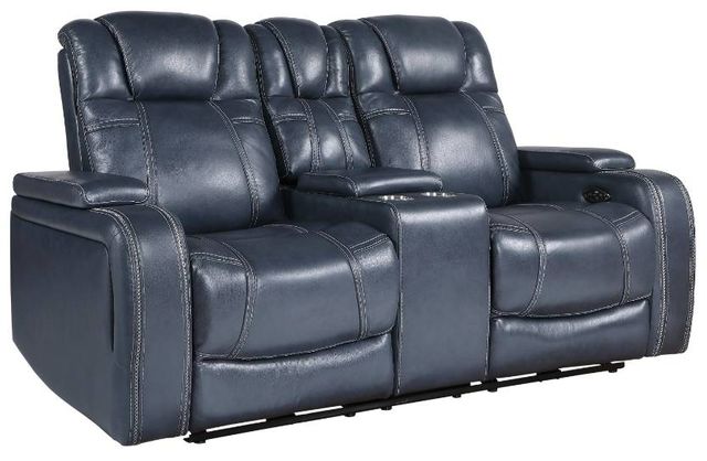 Homelegance® Keziah Blue Leather Power Double Reclining Loveseat with Console-0