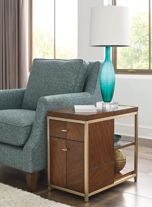 Hammary® Jenkins Deep Auburn Chairside Table with Brass Metal Frame-1