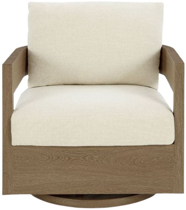 Signature Design by Ashley® Serene Bay Dark Brown/White Aluminum/Fabric Outdoor Swivel Glider-1