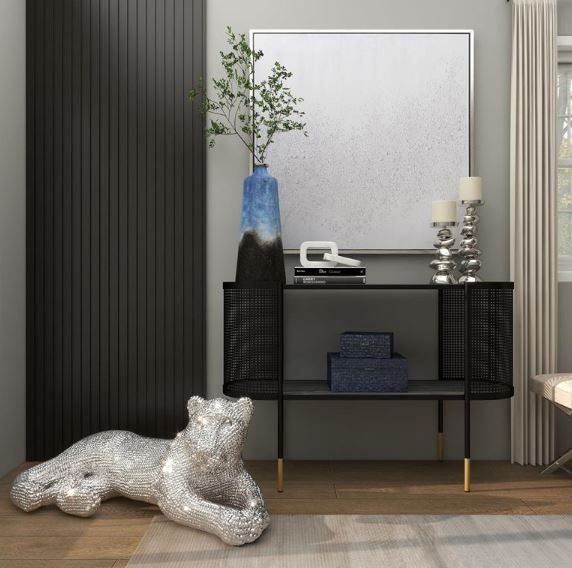 Deco Marche U Select Silver Polystone Leopard Floor Decorative Sculpture-4