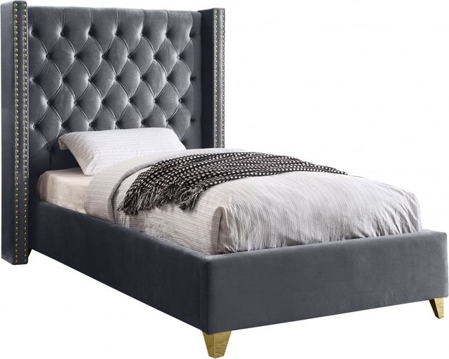 Meridian Furniture Barolo Grey Velvet Twin Bed-0