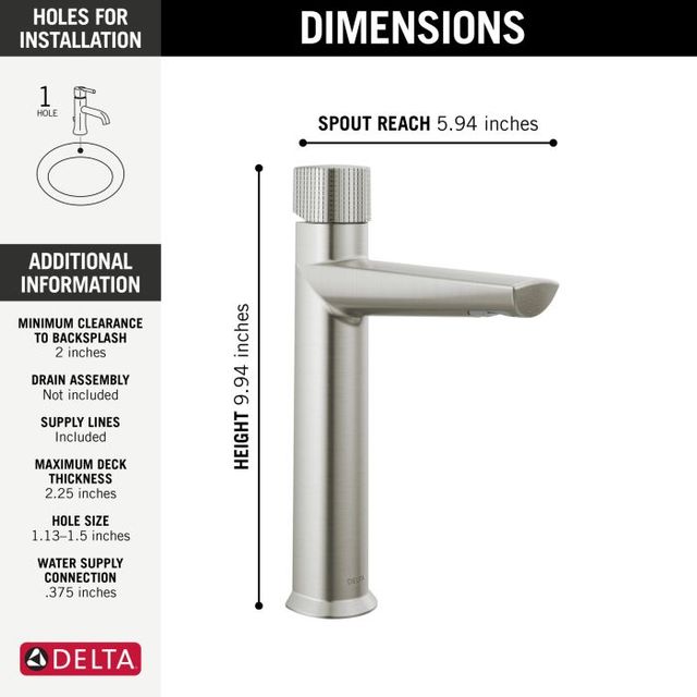Delta Galeon® Lumicoat® Stainless Single Knob Handle Mid-Height Bathroom Faucet-3