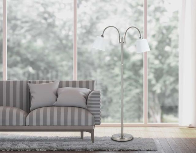 Cal® Lighting & Accessories Gail Brushed Steel/White Floor Lamp with Goose Neck-2