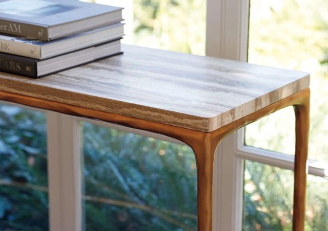 Lexington Home Silverado Menlo Park Tiger Brown Top Console Table with Brass Base-2