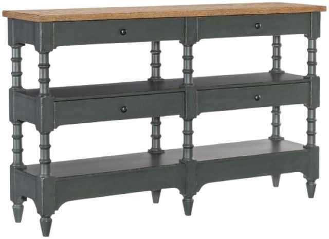 Legacy Classic Vintage Market Barnwood Oak 64" Console Table with Mallard Green Base-0