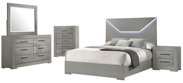 Coaster® Ives 5-Piece Gray High Gloss King Panel Bedroom Set-0