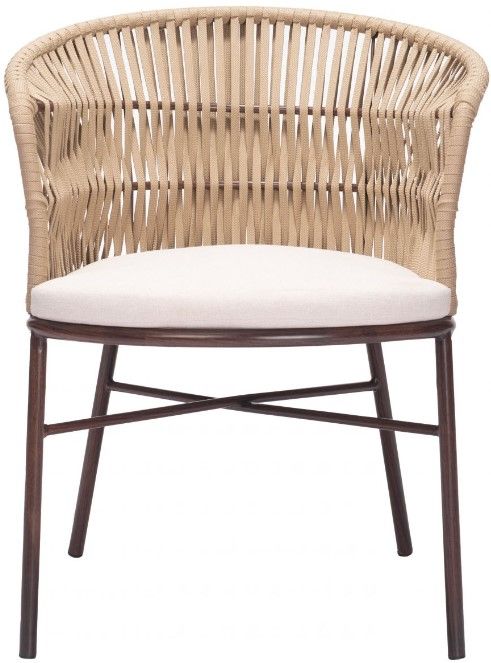 Zuo® Modern Freycinet 2-Piece Brown/Natural Steel Outdoor Dining Arm Chair Set-1