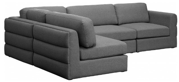 Meridian Furniture Beckham 4-Piece Grey Linen Polyester Modular Sectional-1