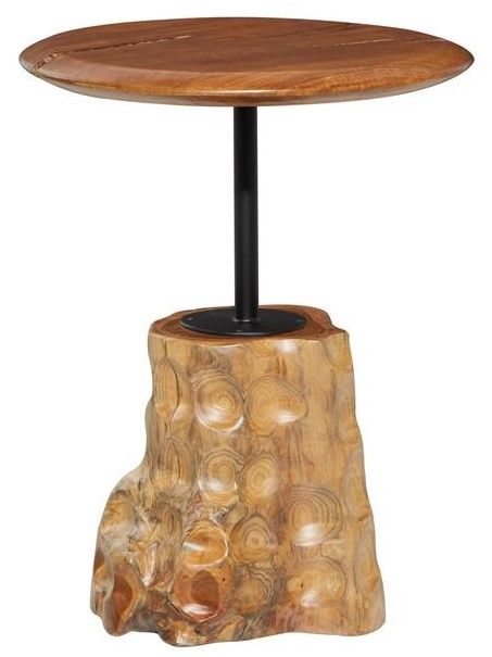 Deco Marche Brown Accent Table with Tree Stump Base-2