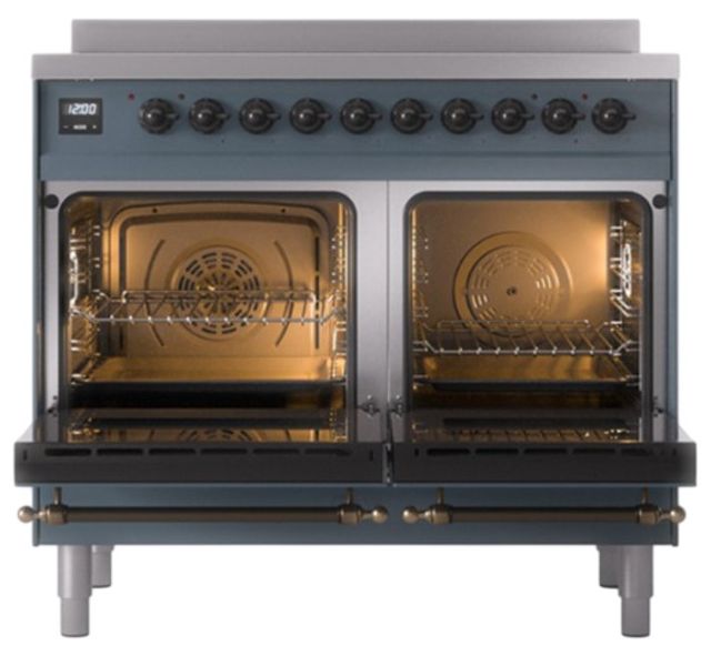 Ilve® Nostalgie II Noblesse 40'' Blue Gray Pro Style Induction Range with Burnished Trim-1