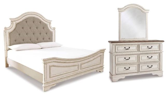 Signature Design by Ashley® Realyn 3-Piece Chipped White Queen Upholstered Panel Bed Set-0