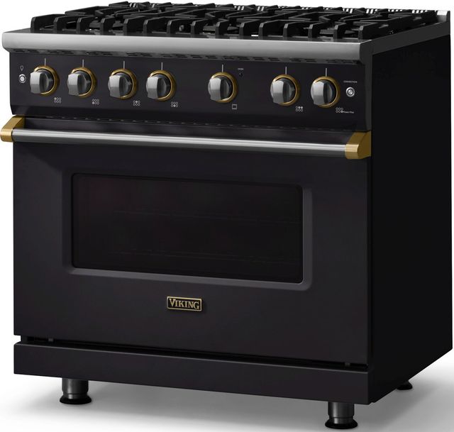 Viking® 5 Series 36" Onyx Pro Style Gas (LP) Range with Brushed Brass Trim-2