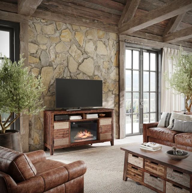 Jofran Inc. Painted Canyon Brown Media Console with Electric Fireplace -2