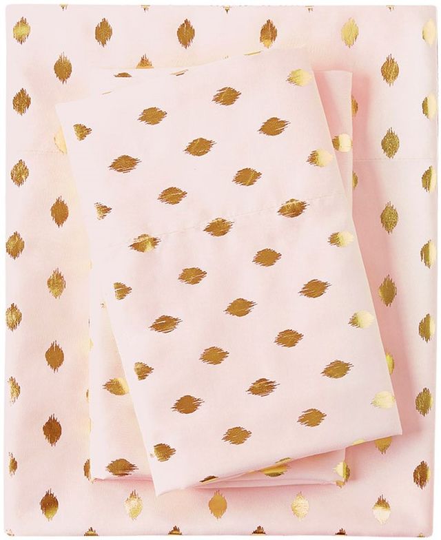 Olliix by Intelligent Design Blush/Gold Queen Metallic Dot Printed Sheet Set-0