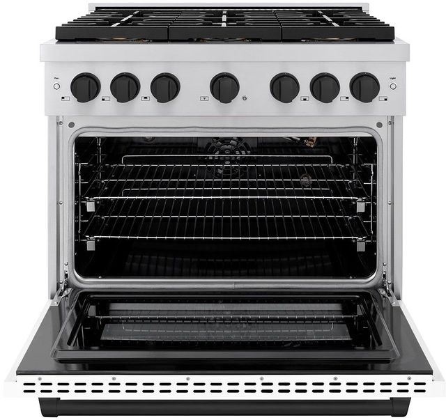 ZLINE Paramount Autograph Edition 36" Stainless Steel Pro Style Gas Range with White Matte Door and Matte Black Accents-1